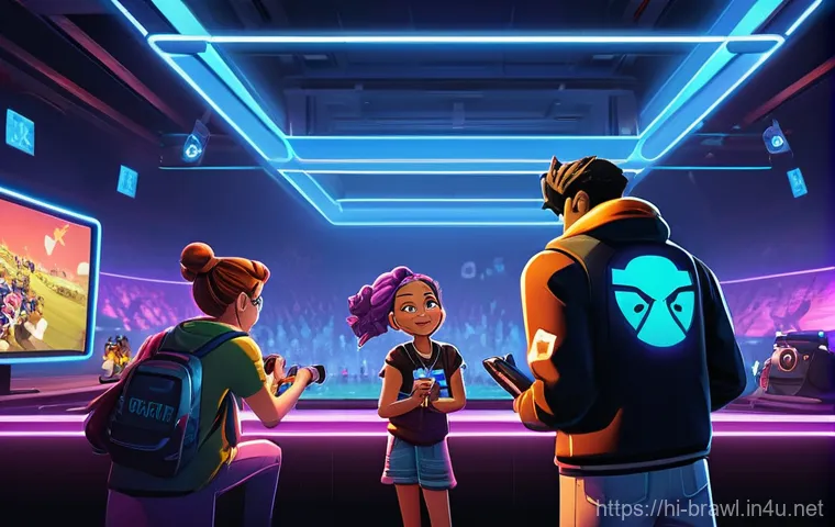 브롤스타즈 크레딧 시스템 이해하기 - **Prompt:** A dynamic and colorful illustration of a young, diverse group of teenage friends (around...